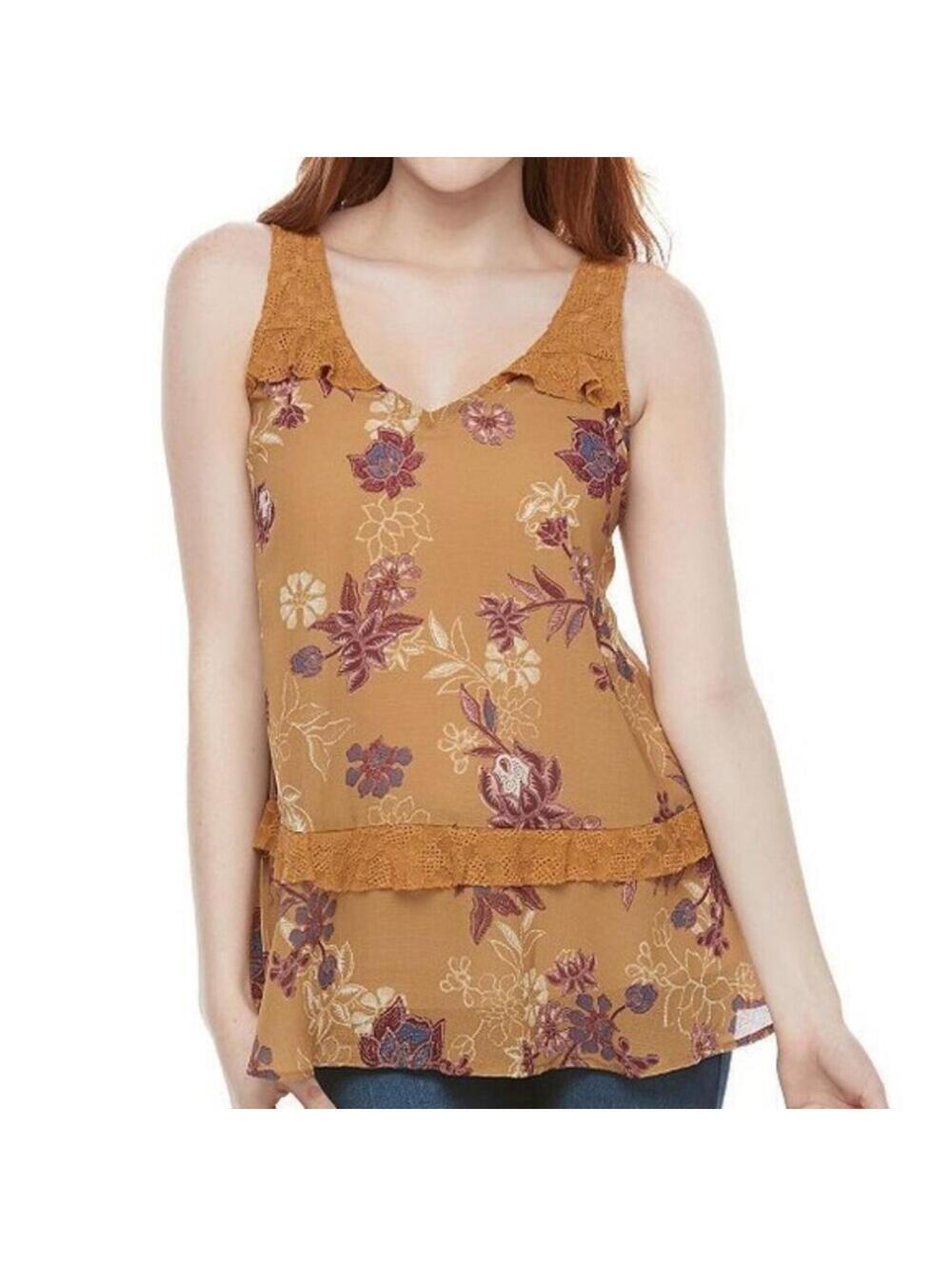 Mason & Belle Boho Floral Lace Ruffle Trim Camisole Tunic Top Medium NWT NEW